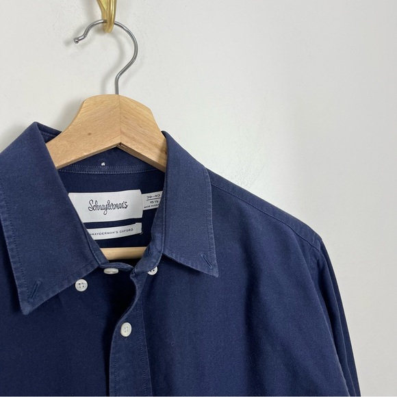 SCHNAYDERMAN'S OXFORD 100% Cotton Dark Blue Collared Shirt 39-40 15.5 Large - Picture 8 of 12